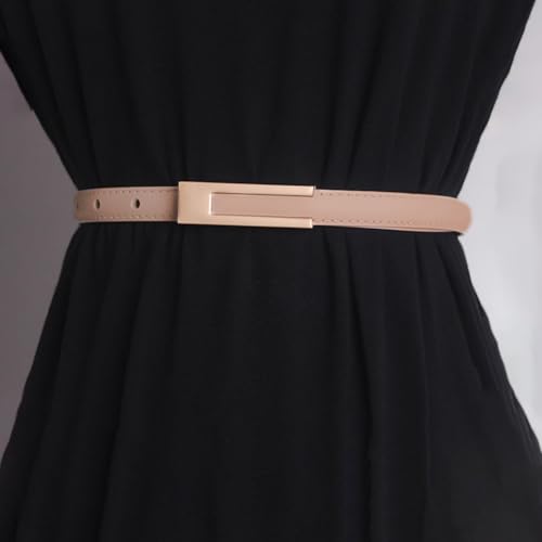 Women’s Skinny Leather Belt Slim Waist Belts with Gold Buckle Fashion Thin Waistband for Dresses Suit4