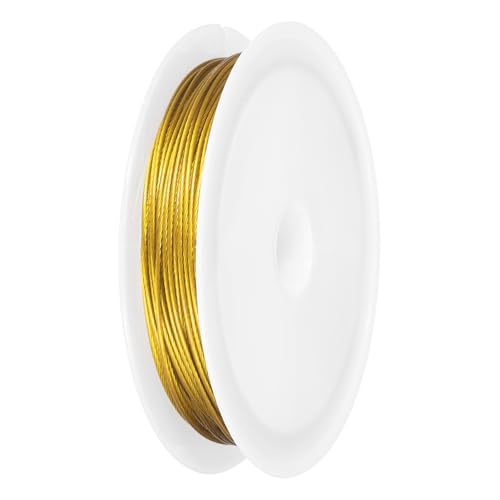PATIKIL 33FT (10m) 0.028inch (0.7mm) 7-Strand Bead String Wire, Stainless Steel Nylon Coated Bead Cord Stringing Wire for Jewelry Bracelet Beading Making, Gold