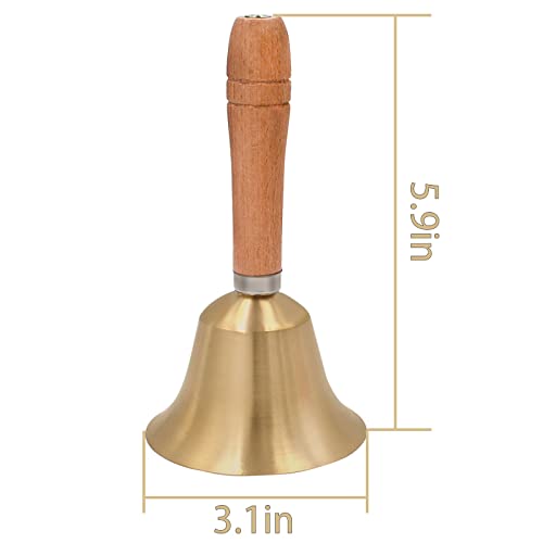 3.1" Brass Hand Bell With Solid Wood Handle,Loud Hand Bells For Kids And Adults, Used For Weddings, School Classroom，Service And Game #TOP1