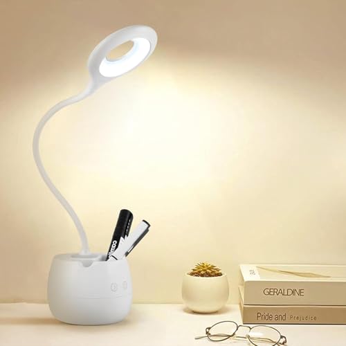 Image of Owme LED Desk Lamp with Pen Holder, Dimmable Touch Control Table Lamp, Flexible Gooseneck Study Lamp, USB Rechargeable Bedside Lamp for Reading, Office, Study Table, Kids Room