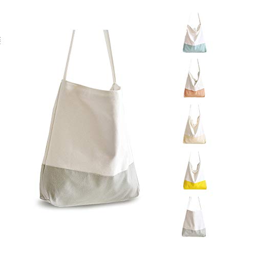 LHB - Women Organic Cotton Tote Bag Reusable Lady Zipper Handbag Minimalist Crossbody