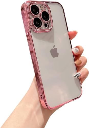 Image of VONZEE Transparent Case Compatible with iPhone 13 Pro (6.1 inch), Luxury Electroplated Soft Edge Bumper Case, Full Camera Protection & Shockproof Case Cover (Rose Pink)