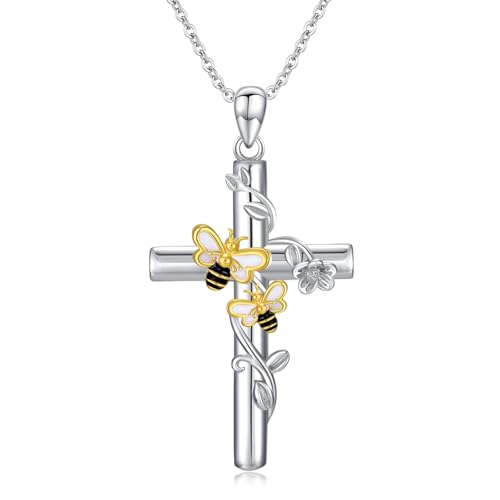Image of RMREWY Cross Bee /ladybug /Butterfly /Dragonfly /Red Cardinal Necklace for Women 925 Sterling Silver Cross Pendant Necklace Animal Lovers Jewelry Christmas Gifts for Women Mother Grandma