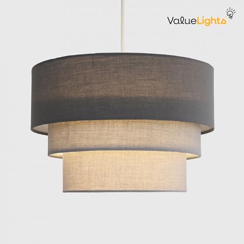 Beautiful Round Modern 3 Tier Grey Fabric Ceiling Designer Pendant Lamp Light Shade - Image 6