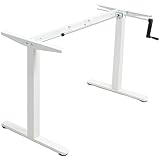 VIVO Compact Hand Crank Stand Up Desk Frame for 37 to 77 inch Table Tops, Ergonomic Standing Height Adjustable Base with Foldable Handle, White, DESK-M051MW