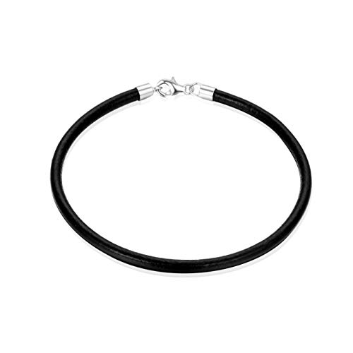 5pcs Adabele Authentic 8 inch Black Leather Cord 3mm Bracelet Chain Sterling Silver Clasp for Women Men Charm Jewelry Making SS221-8