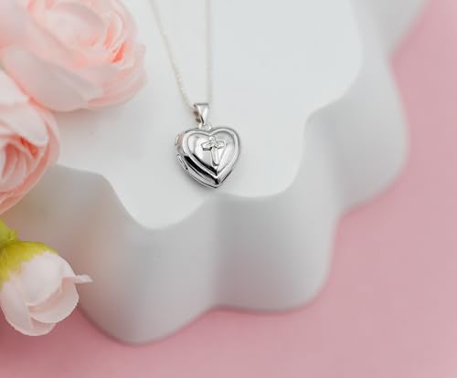 Cherished Moments Sterling Silver First Communion Cross Heart Locket Necklace with White Sapphire Accent 5