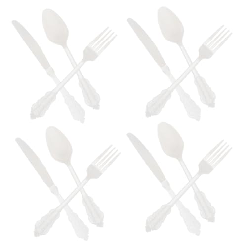 minkissy 12Pcs Healthy Cutlery Multipurpose Plastic Knives Forks and Spoons for Parties Catering and Everyday Use Durable White Kitchen Supplies