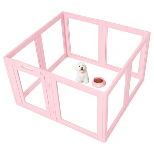Image of EVERFRONT Clear Acrylic Dog Playpen - Clear Dog Play Pen - Easy Assemble Acrylic Dog Playpen - Puppy Playpen, Cat Playpen, Small Animal Playpen, Dog Play Pen Indoors
