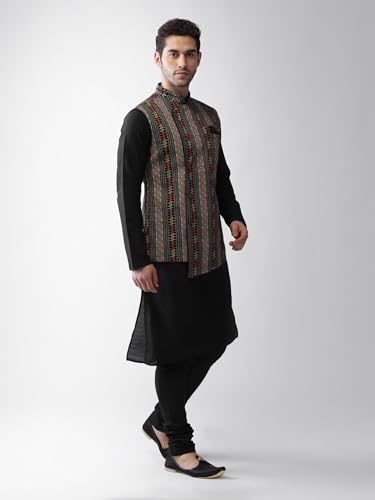 KISAH Men Orange Kurta Jacket (Waistcoat/Modi/Nehru) & Pyjama Combo (Set of 3), Ethnic Indian Traditional Wear, Orange Yellow