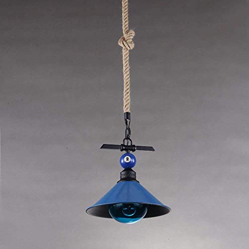Lustre loft corde de chanvre bleu avec abat-jour cage industriel 26cm de salon