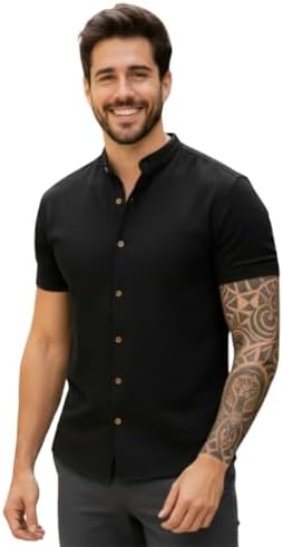 Camisa Social Masculina Manga Curta Gola Padre Elegante e Versati...