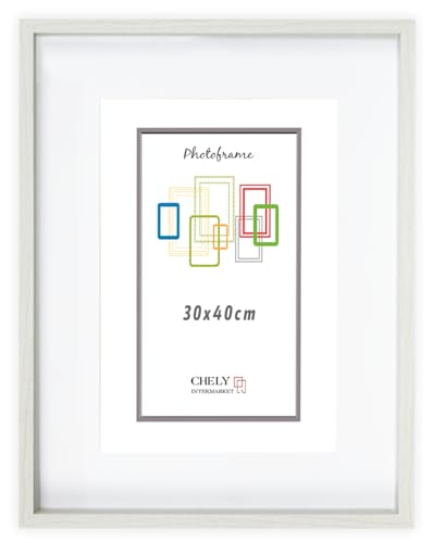 CHELY INTERMARKET MOD3503 Marco Profundidad Madera Haya 30x40cm Interior 20x30cm Vidrio Paspartú Decorativo Cuadro Objetos Recuerdo Decoración Moderna Estilo Elegante 1 Unidad Blanco