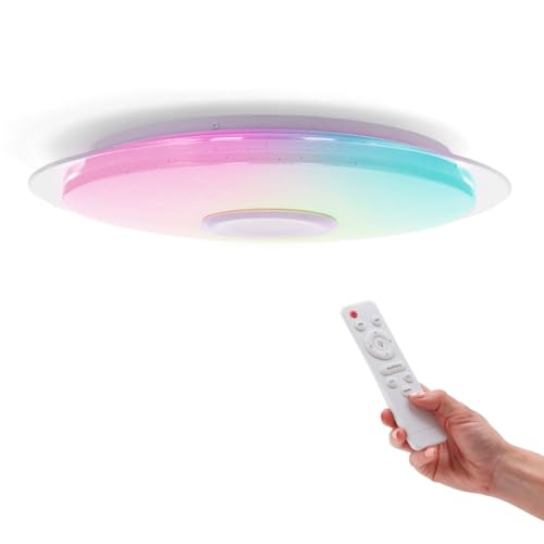 M Ledme - Lámpara de Techo LED Regulable de 36W, 500mm, Luz con Música Que Cambia de Color RGB+CCT, con Altavoz, Bluetooth, Controlada Remoto y Aplicación, Adecuada Para Baño, Dormitorio, LM6609