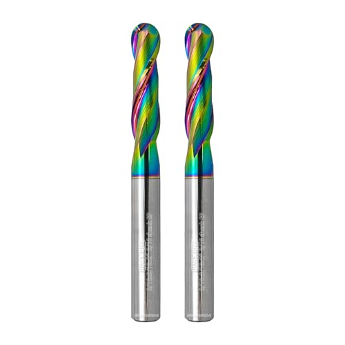 Image of Tools Ball Nose Carbide End Mill, DLC Coating, CNC Cutting Tools for Aluminum and Wood Cutting, 3D Carving & Engraving. 2 Flute Router Bits,3 /16 Shank (3 /16-2 inch 2pcs