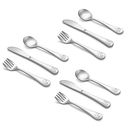 Joyfair Kinderbesteck, 9-teilig Edelstahl Kinder Besteck Set für Kleinkind ab 2 Jahre, Kleine Löffel Messer Gabel Set mit Niedliches Muster, Kinderbesteck für Home/Schule, Spülmaschinenfest
