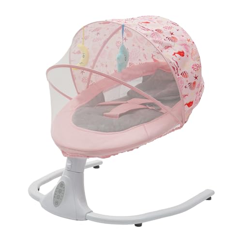 WOQLIBE Columpio eléctrico para bebé con mando a distancia y Bluetooth, para bebés de 0 a 18 meses, capacidad de carga máxima: 18 kg (rosa)