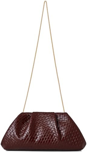 Image of Women's Woven Evening Bag Ruched Dumpling Clutch Purse Detachable Chain Crossbody Bag