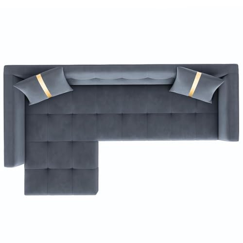 Image of Furny Styling 4 Seater Fabric LHS L Shape Sofa Set (Dark Grey) | Soft Velvet Fabric | Modern Design | Comfortable Seating | Living Room Furniture