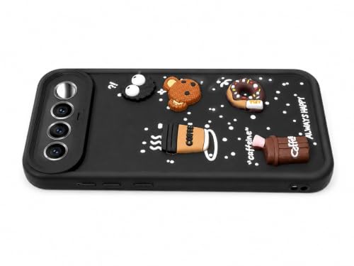 Image of Bintage Cute Fun Taddy Cartoon 3D Ball Bear Milk Cake Coffee Silicon Case Full Body & Camera Protection Back Cover Compatible for Realme 16 5G - Black