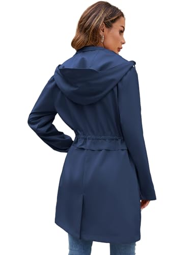Mixxmix Rain Jacket Womens Waterproof with Hood Travel Rain Coats Lightweight Windbreaker Outdoor Rain Trench Coat Navy Blue L