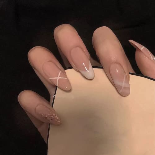 Press on Nails Short, 24 Pcs Reusable Full-Cover Fake Nails Glue on Nails, Acrylic Nail Kit With Glue to Stick on Nails, Easy for Women Girls Beginners