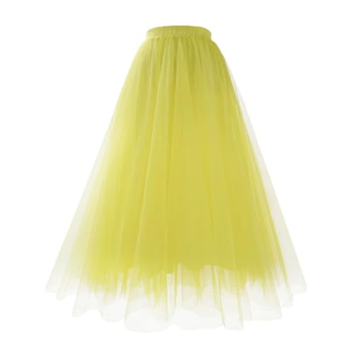 Women Long Tulle Skirt Casual Maxi Skirt High Waist Pleated Skirt Mesh Party Solid Tiered Skirts