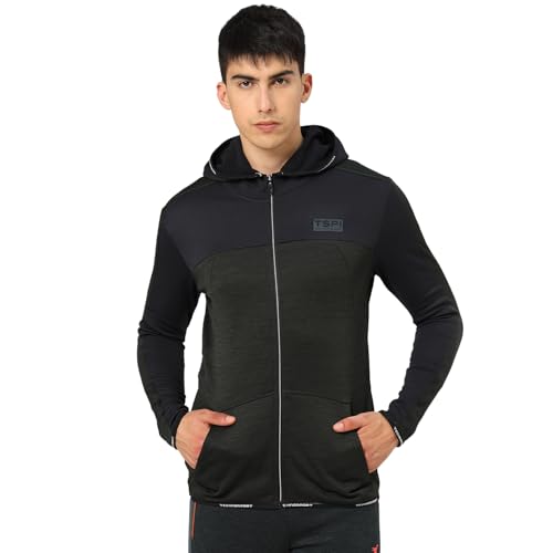 Image of TECHNOSPORT Men's Self Design Hooded Slim Fit Fleece Jacket