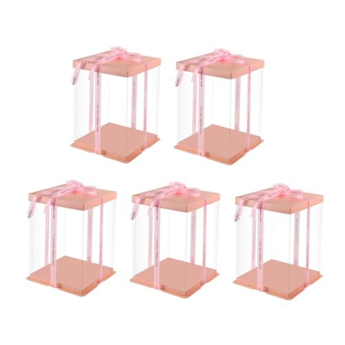 PRETYZOOM Elegant 5 Pack Cake Storage Case 6 Inch Cake Dessert Packing Box Holder Baby Shower Birthday Party Reusable Easy to Carry