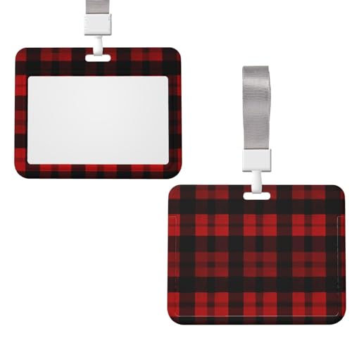 Rldobofe GSREYGHTGDRSDFGDS8 Sliding Id Badge Holder Plastic Horizontal Badge Holder Card Case Protector Plaid Red And Black Id Card Holder cover