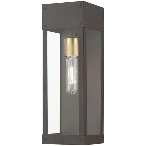 Livex Lighting, 20873-07, Barrett, farol de pared para exteriores, bronce con vela de latón antiguo