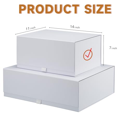 Rsgift 2 Packs Gift Boxes 14x11x7 Inches,White Gift Boxes with Lids,Collapsible Groomsmen Proposal Box with Magnetic,Large Gift Boxes for Presents,Wedding,Christmas,Birthday