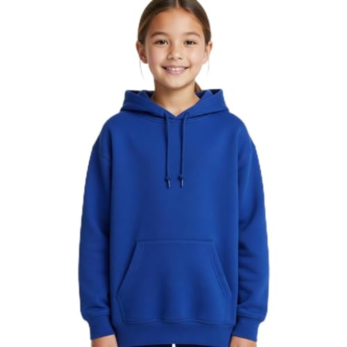 Image of Solid Cotton Fleece Girls Hooded Neck Sweatshirt with Kangaroo Pocket