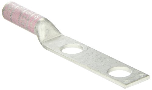 Burndy YA252N Two Hole Hylug Code Conductor Long Barrel Copper Compression Terminal, 1/0 AWG Conductor, 1/2" Stud Hole Size, 1-3/4" Stud Hole Spacing, 0.81" Tongue Width, 4.81" Length, Pink