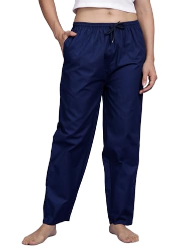 Image of KRYPTIC Women's 100% Pure Cotton Woven Pyjama | Mid Rise Relaxed Fit Full Length Nightwear Pant with Elasticated Drawstring Waistband & Side Pocket | Comfortable Lounge, Sleepwear & Casual Bottom Wear