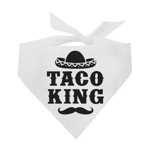 Taco King Dog Bandana | 100% Cotton Adjustable Triangle | Made in USA | Cinco de Mayo | Fun Mexican Food Accessory | Taco Tuesday |White, One Size (620)