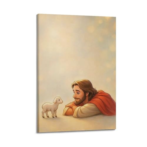 Poster Jésus et l'agneau tableau religieux pour purifier l'ambiance murale