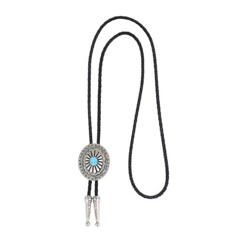 Image of GelConnie Bolo Tie for Men Women Western Cowboy Turquoise Leather Necktie | Natural Stone Bolo Tie Necklace for Women Rodeo Cowboy Leather Necktie Native American Western Cowgirl Ties Adjustable Cord