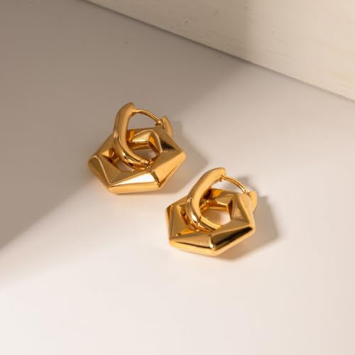 Image of PALMONAS Shraddha Kapoor Star Constellation 18K Gold Plated Hexagon Drop Earrings for Women - Waterproof, Anti-Tarnish, Gift for Women & Girls