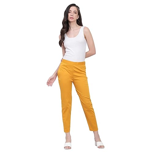 Image of BLUE STAR SHARK Stretchable Cotton Lycra Cigarette Pants | Versatile and Stylish Women's Pants | Comfortable Slim Jeggings | Ankle Length Straight Trousers for Office, Formal, Casual Wear
