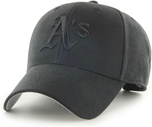 47 Brand MLB Black Black Primary Logo MVP Adjustable Structure Baseball Cap Hat, Adult One Size Fits All - Oakland Athletics Black