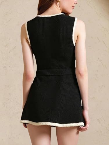 Women's Open Front Belted Vest Jacket Crew Neck Sleeveless Business Casual Jackets with Pockets2