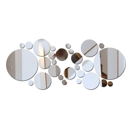 JEYORZY 32 Piezas Espejos Autoadhesivos Pared Acrílico Espejos Decorativos de Pared Espejo Redondo Autoadhesivo Hojas de Espejo Flexibles Pegatinas de Espejo para Sala de Estar Dormitorio Decoración