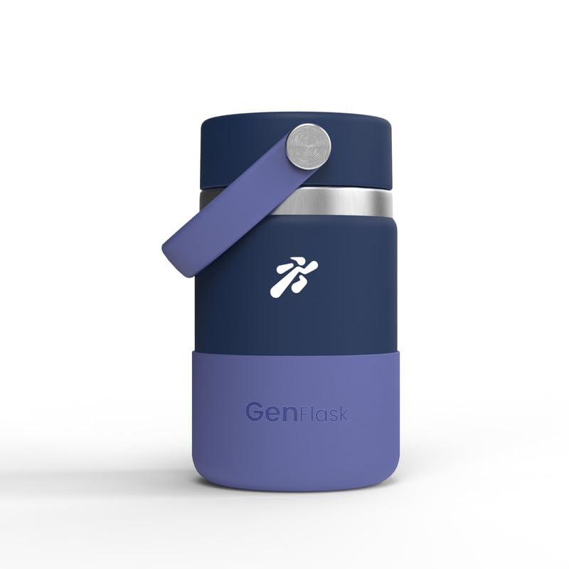 Image of VBOTT GENFLASK-ZEMI -380 ml|Thermosteel Flask with Carrying Loop| SS 304 Water Bottle|Hot /Cold-18 /24 hrs|Insulated Bottles|Dark Blue /Purple Colour|Multipurpose