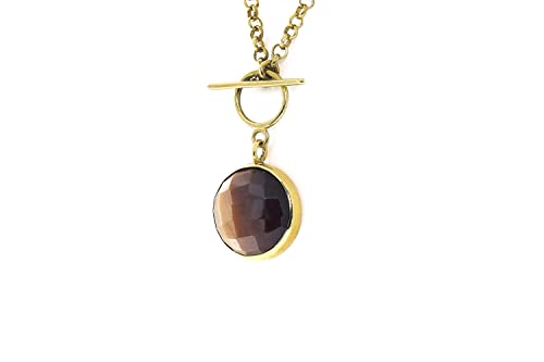 Collier Oeil de Tigre 16mm pendentif homme femme en or jaune bijou élégant