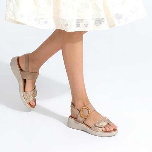 Image of UBFEN Womens Outdoor Walking Sandals Comfort Stable Low Wedge Platform | Built-in Arch Support, Shock-Absorbing Cushion Insole, Versatile Buckle Sandals for Everyday Errands,and Vacation Strolls