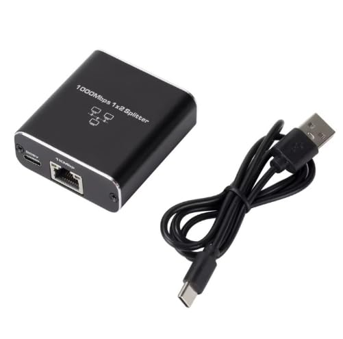 Biglumin Switch Ethernet 1 a 2 1000Mbps,Duplicador Ethernet Duplicador RJ45, Aluminio,con Cable De Alimentación USB C,Compatible con Ordenadores, Hubs, Televisores, Routers, ADSL