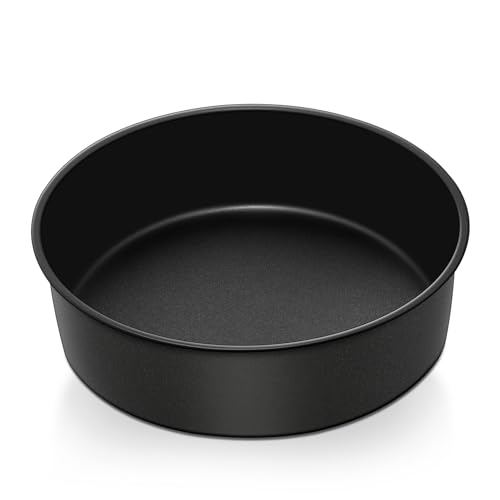 P&P CHEF 8 Inch Cake Pan, Nonstick Round Baking Layer Cake Pans Tins Set for Birthday Wedding, 2.94-Inch Deep Side & One-piece Design, Stainless Steel Core & Easy Clean, Black