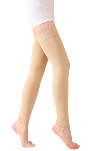 Image of TOFLY Medical Thigh High Compression Stockings Footless for Women & Men, Opaque Support Hose, 20-30mmHg Graduated Compression Socks with Silicone Band for Varicose Veins, Edema, DVT, 1 Pair Beige 3XL
