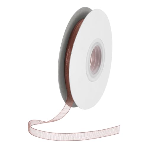 DMiotech 25 Yards Organza Ribbon 1/4 Inch Bronze Chiffon Ribbon Shimmer Sheer Gift Wrapping Ribbons for Flower Bouquets Wedding Birthday DIY Decoration